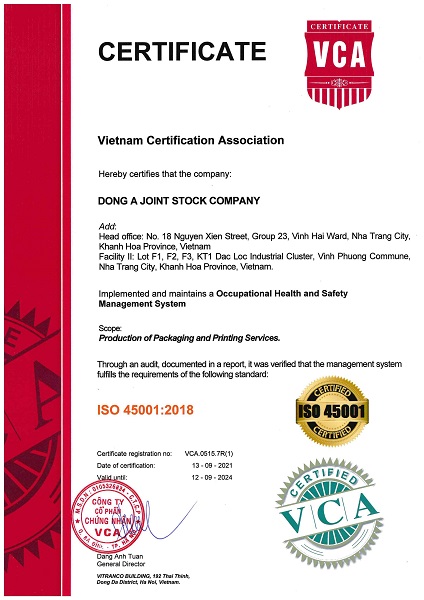 ISO 45001:2018 - Công Ty Cổ Phần Đông á